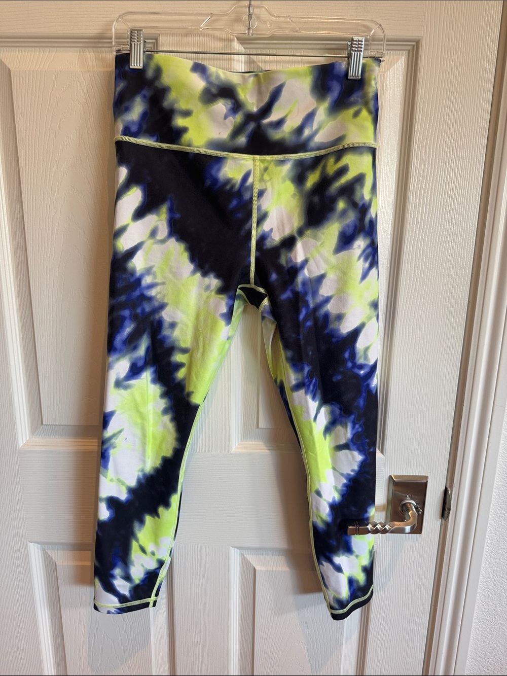 Athleta Tie-Dye Leggings in Neon Yellow & Blue